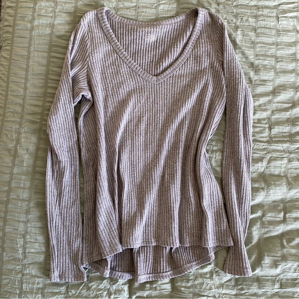 Soft Light Gray Long Sleeve Top - American Eagle XS